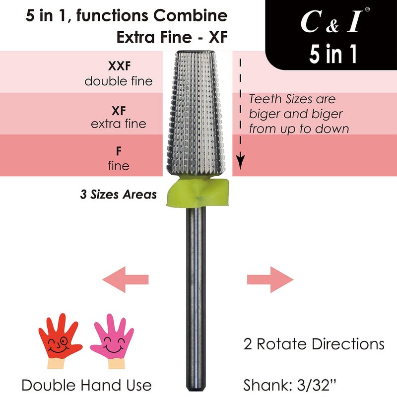 C & I C&I 5 in 1 Multi-function Tapered Shape Nail Drill, Professional Drill Bit for Nail Manicure Machine (XF) - Image 2